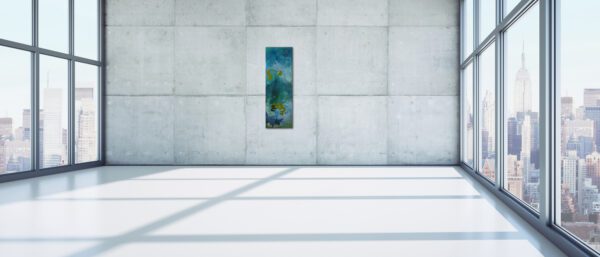 Abstractions on velvet 3 Kunstwerk der Künstlerin Dorothea Göbel. Bild abstrakte Kunst kaufen. Mischtechnik auf Leinwand Hochformat Raumansicht.